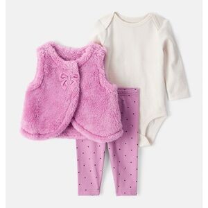 Pink Fuzzy Vest and Bodysuit Set